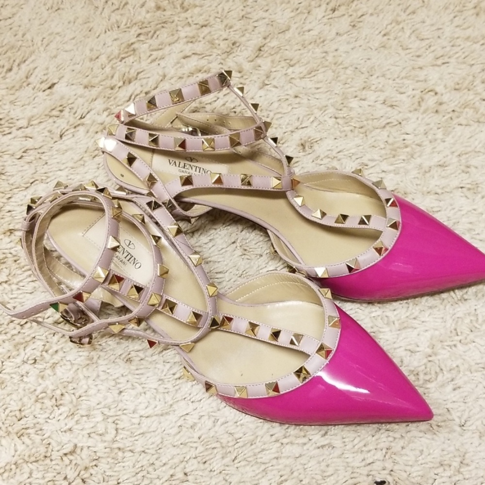 Fuschia Two strap rockstud shoes